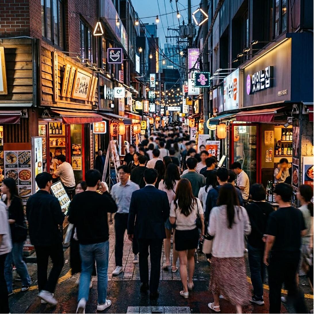 불빛과 사람으로 붐비는 부산 도심의 밤거리